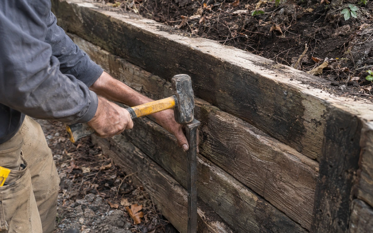 Railroad tie retaining wall repair contractor